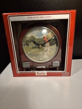 RELIC FULL-SWING GOLFER WOOD DESK CLOCK/ALARM (NEW IN BOX)